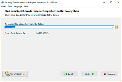 Speicherort für wiederhergestellte Daten angeben