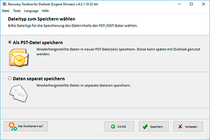 Speicherungsverfahren für wiederhergestellte Daten auswählen