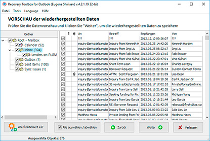 Lea (detecte y recupere) datos del archivo .pst seleccionado