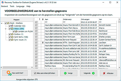 Lees (detecteer en herstel) data van het geselecteerde .pst bestand
