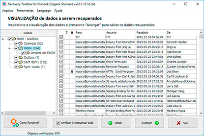 Leia (detecte e recupere) os dados do arquivo .pst selecionado