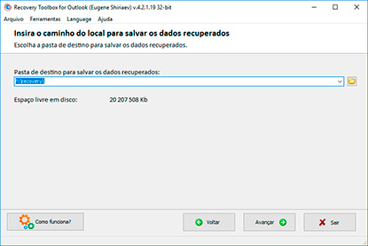 Especifique a localizacao em que salvar os dados recuperados