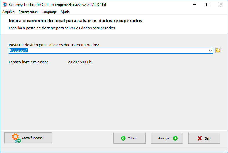 ferramenta de correção de pst