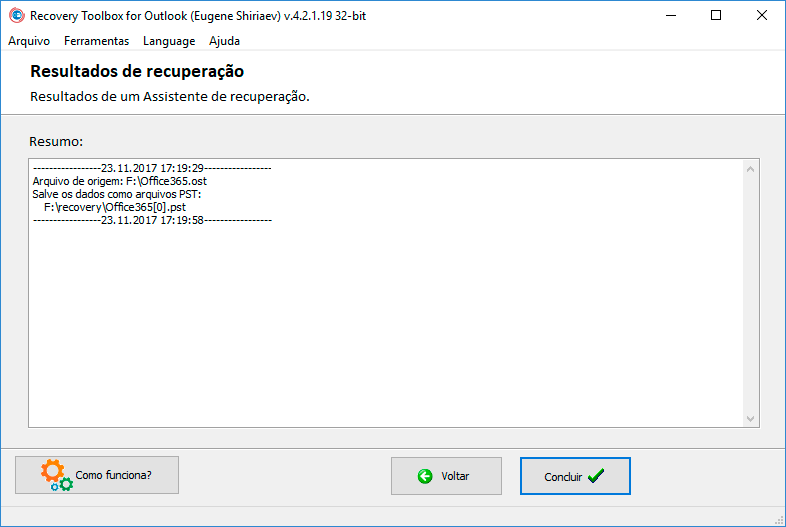 correção do outlook ost